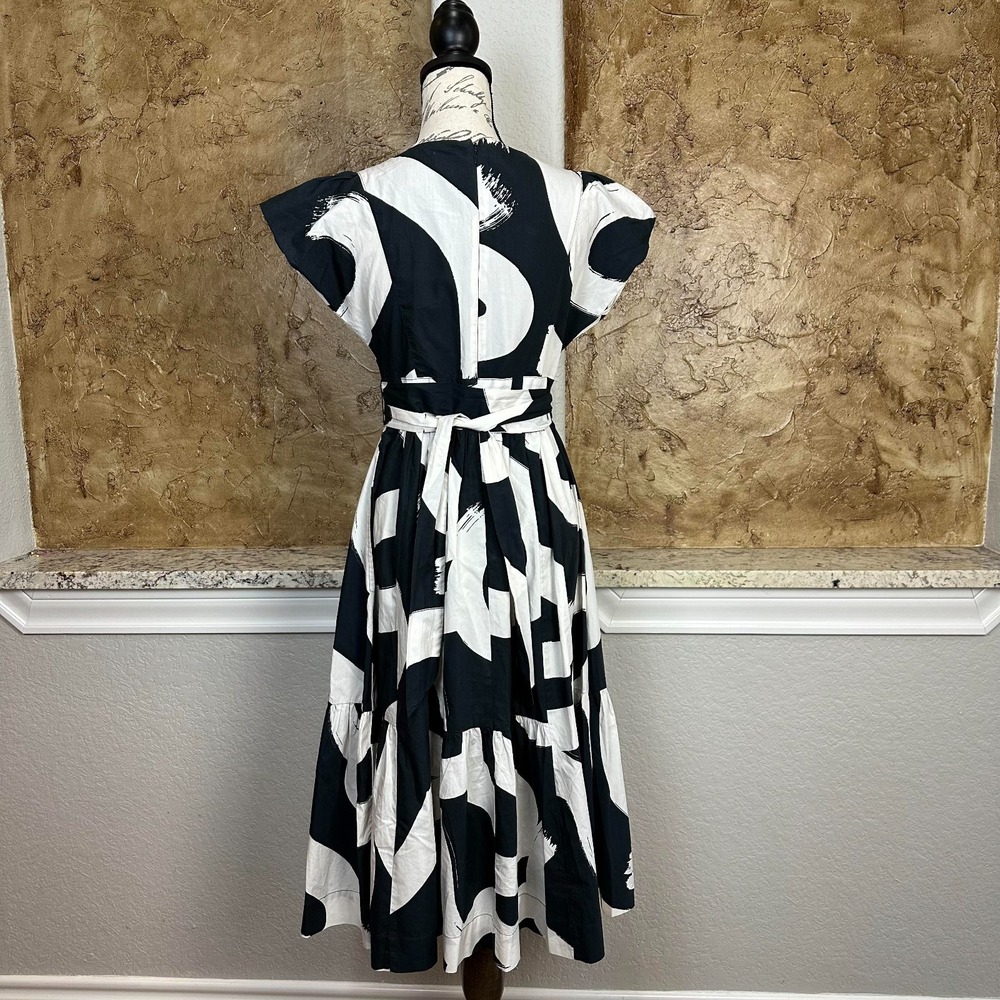 Maeve Anthropologie Mairead Fit & Flare Midi Dress Sz 2 Abstract Black White - Picture 5 of 11